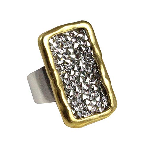 Waxing Poetic Kristal Plate Brass, Sterling Silver and Swarovski Crystals Statement Ring