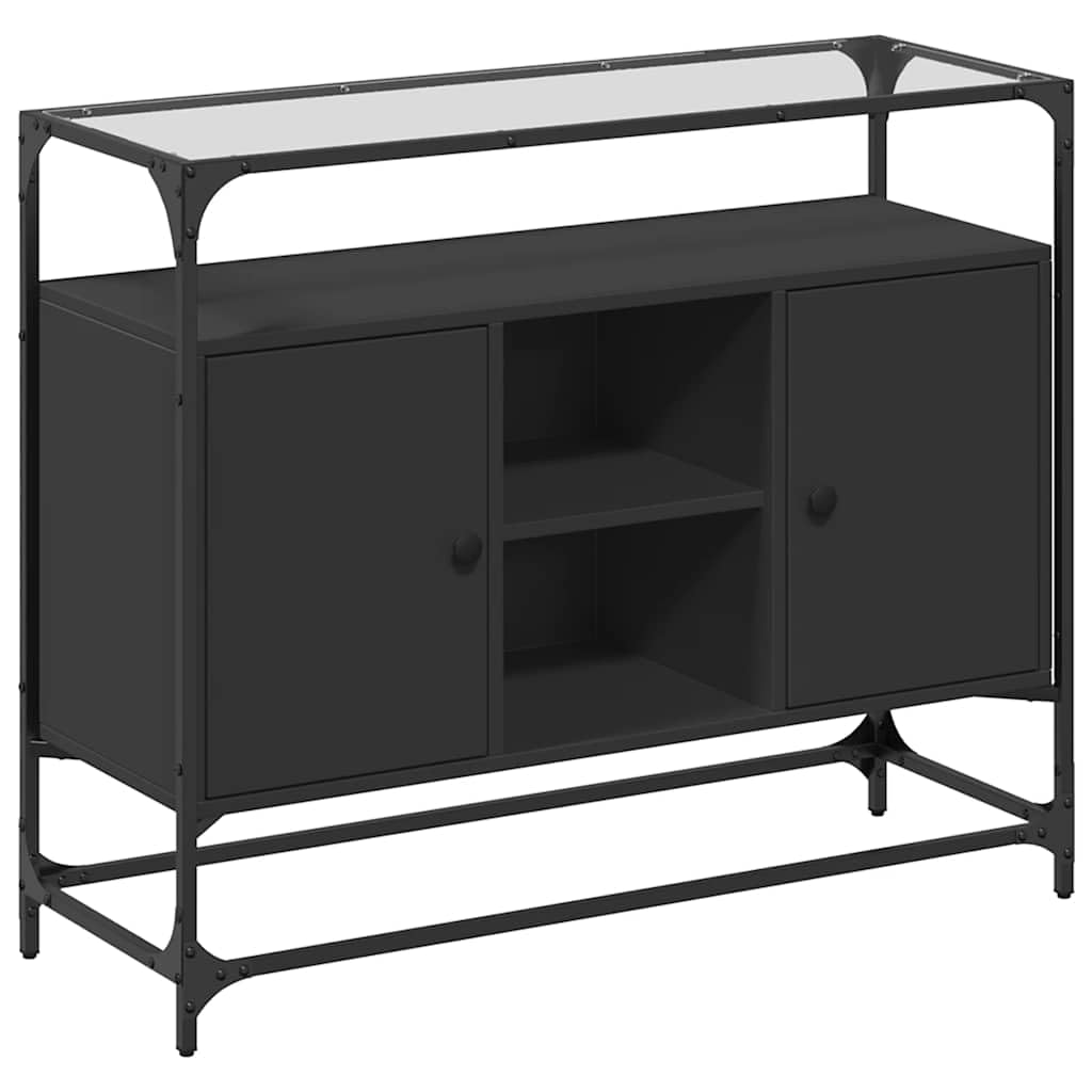 Elegante aparador de madera negra y cristal para una decoración moderna
