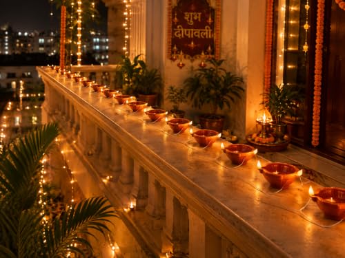Image of MoonlitDreams Electric Diya Lights, 10 LED Traditional Diya String Light for Diwali Decoration, Home Decor, Mandir & Pooja, Festive Decorative Lighting, Brown