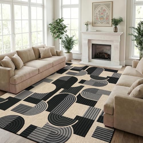 Garvee 5x7 Easy Jute Washable Area Rug Non-Slip Geometric Rug Black by Garvee - Used condition - CA$54.09