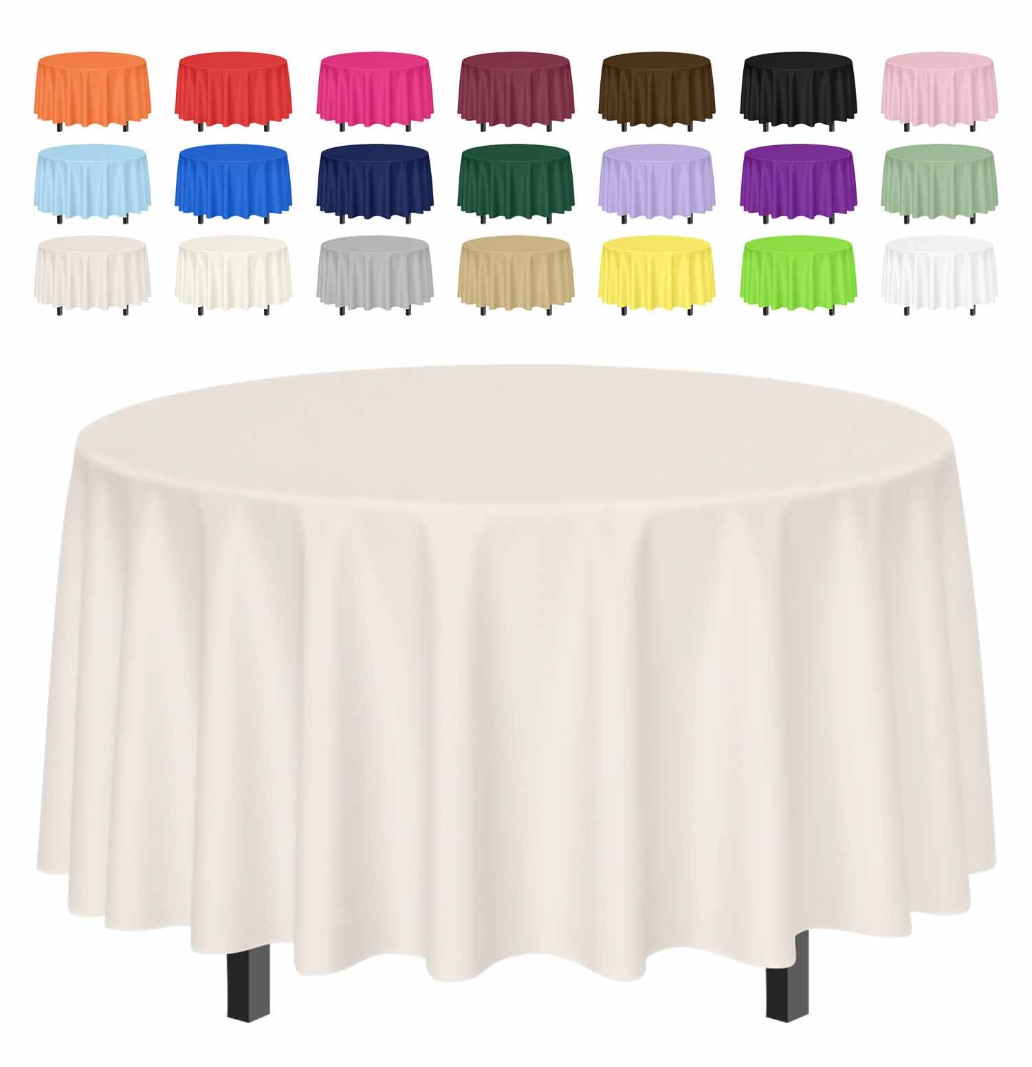SietDESEO 4 Pack Ivory Tablecloth Round 84 x 84 Circle Plastic Table Cloth Disposable Round Table Cover for Party Picnic Wedding Baby Shower Plastic Tablecloth Round — image 1