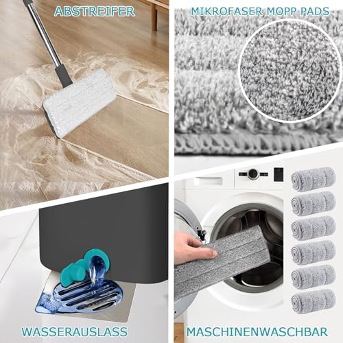 Wischmopp Set mit Eimer,Masthome Bodenwischer mit Auswringfunktion und 6 Mikrofaser Wischpads,2 In 1 Wischmop Set für Alle Hartböden, Grau+Blau – Bild 6