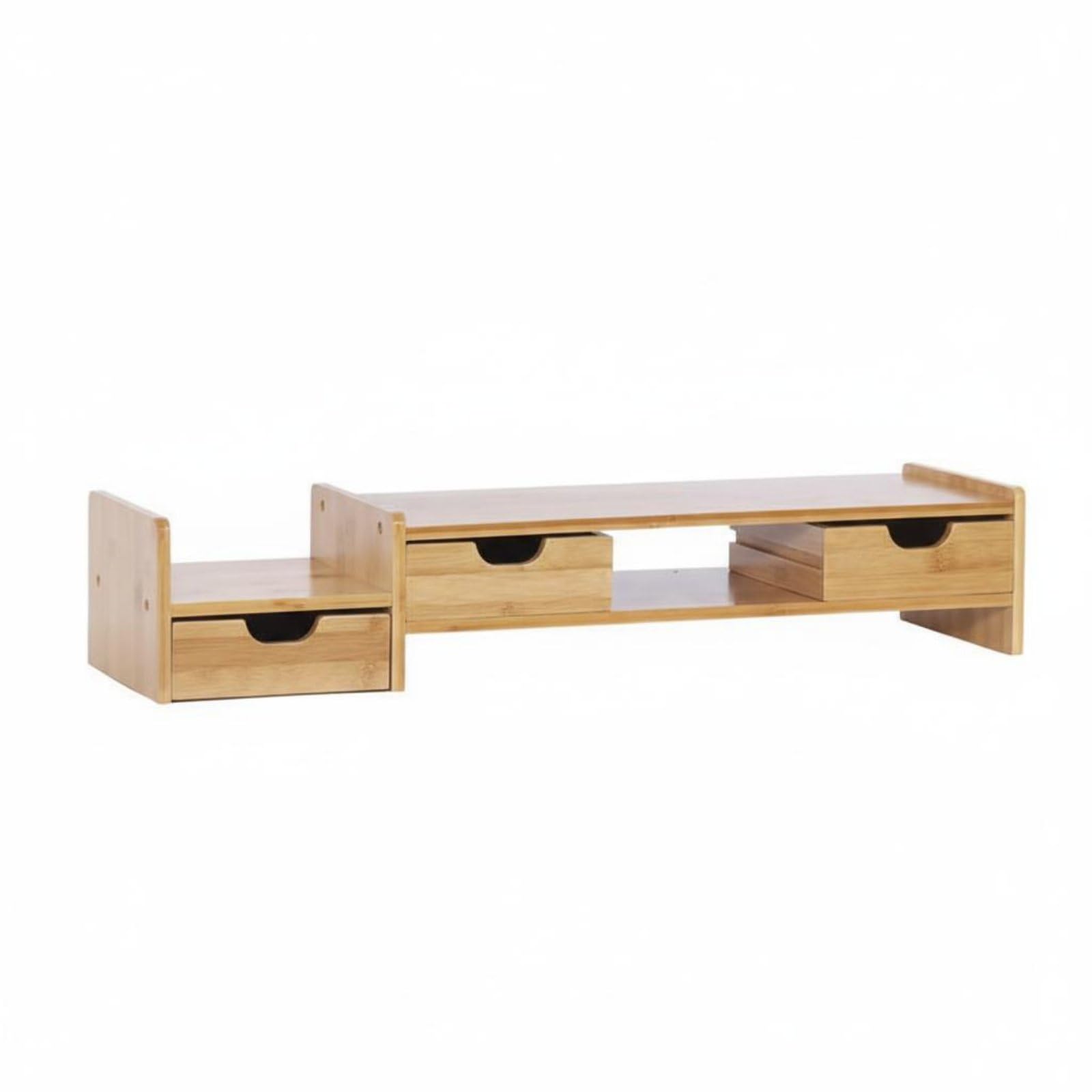 Supporto Rialzo Schermo Mensola Scrivania Organizer con Cassetti in bambù Design Ergonomico per Migliorare Postura E Ottimizzare Spazio Adatto a Ufficio, Cassetto Triplo