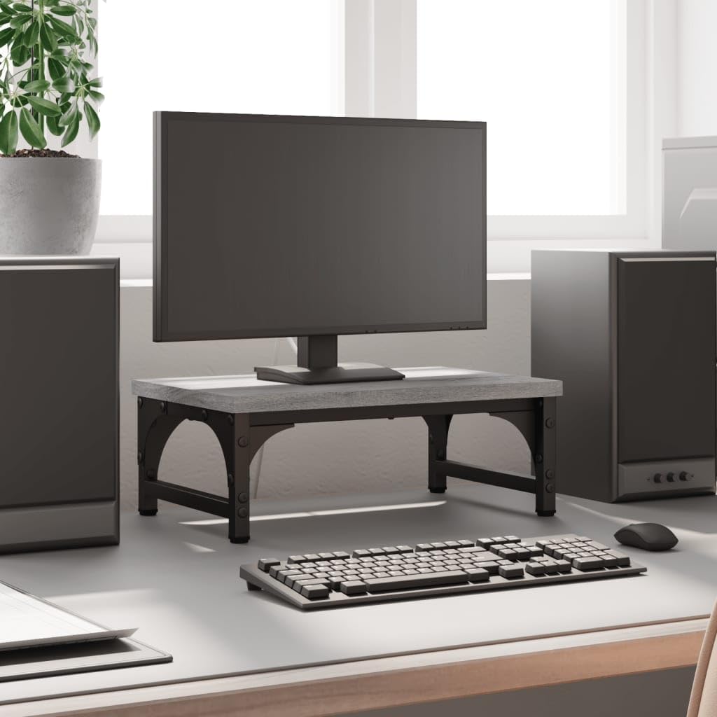 Support de moniteur surélevé stable gris Sonoma réhausseur écran bois réglable