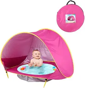 BARRACA INFANTIL PARA PRAIA COM PISCINA INTEGRADA E PROTEÇÃO UV