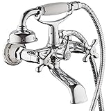 2-Wege Umsteller PaulGurkes Nostalgie Wannenarmatur Landhaus Stil Retro Armatur Keramik Wannenfüllarmatur Mischbatterie mit Handbrause Wannenmischer mit Brause Antike Mischbatterie Wannenhahn
