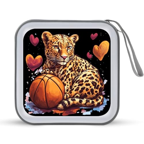 Funny Leopard Basketball CD Case Plastic DVD Case Holder Wallet Disc Storage Organizer for Car Travel