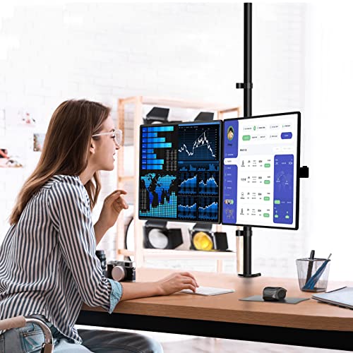 Image of WALI Dual Monitor Stand Desk Mount, 47.2 inch Tall Monitor Stand Fully Adjustable, Articulating Arm for 2 Monitors up to 27 inch, 22lbs (M002XXL), Black