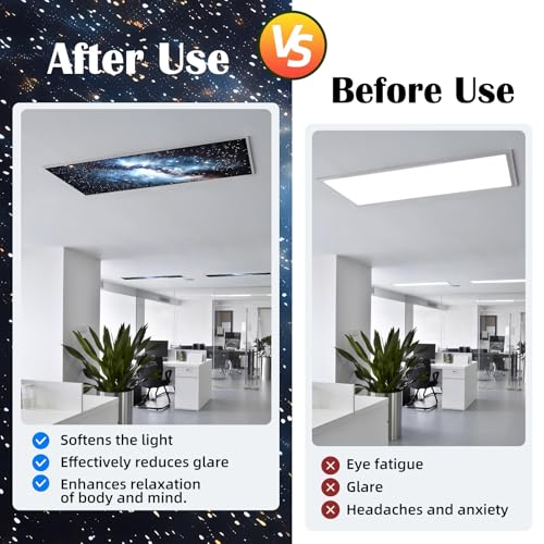 Image of ANGSYLTH 8 Pcs Fluorescent Light Covers - 4 x 2 Feet Covers for Ceiling Lights, 8 x 10 Magnetic Light Filters for Classroom, Office, Hospitals (Galaxy)