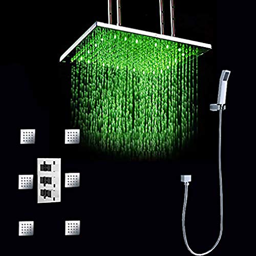Cascada Bathroom Shower Set with Luxury 20" Water Power LED Shower Head (Ceiling Mount) Rainfall, 3-Way Valve, 6 Massage Jets Spray Body Shower Set, Stainless Steel /Chrome Finish