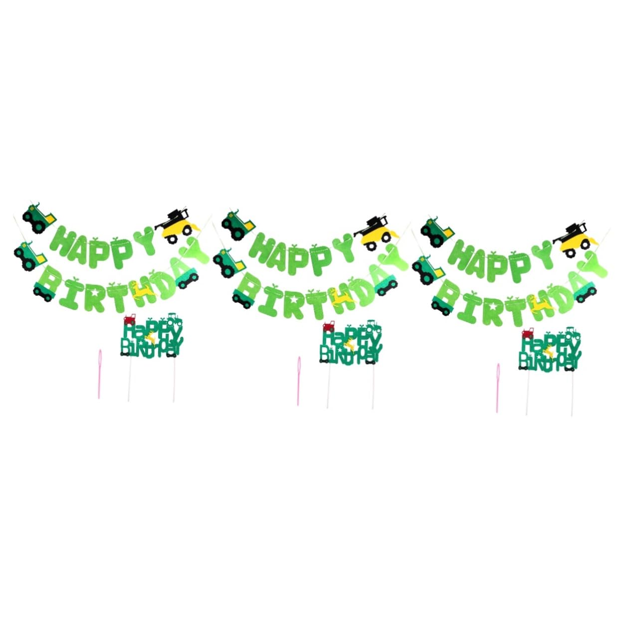 Bannière de fête anniversaire tracteur et ferme avec 6 picks de gâteau Toyvian
