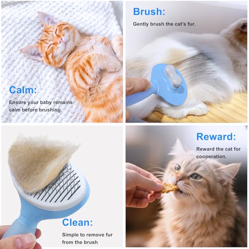 Image of Cat Brush for Shedding, Self Cleaning Brush for Long & Short Hair Cats