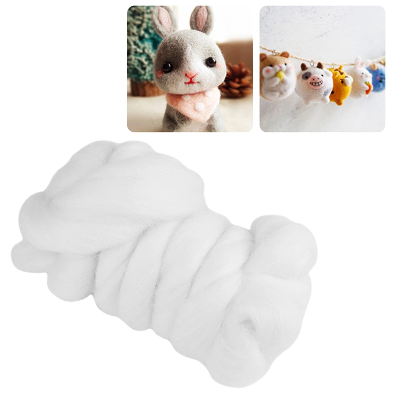 Craft Materials Needle Felting Wool Roving Yarn Roving Kit & Easy to Use] (62-white)