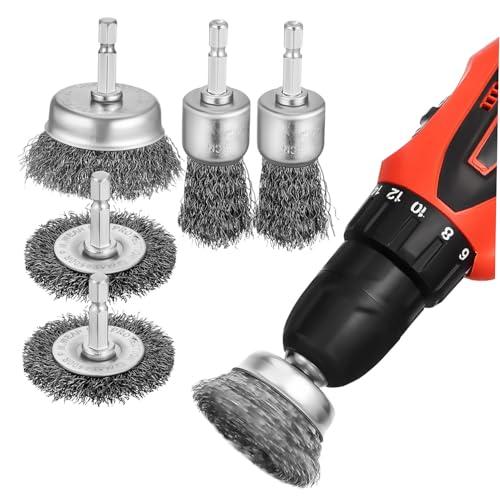 UTHCLO 6個 ワイヤーブラシ 六角軸ドリル用 点 錆落とし 強靭耐久性 メッキ鋼線製 清掃用研磨ブラシ 電動ドリル対応