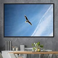 Framed Canvas Wall Art Soaring Bird Aerial Beach Birds Cool Multicolor Photography Realism Relax/Calm Single - 16x24 inches