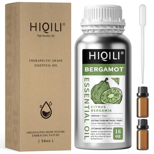 Image of HIQILI Bergamot Essential Oil Large Capacity for Hotel, Beauty Salon, SPA | Creates Soothing & Calming Atmosphere for Home & Office, Calms Your Mind, and Works for Skin, DIY & More -500ml / 16 fl oz