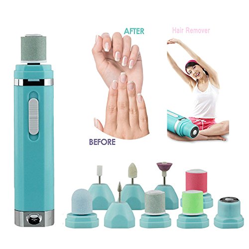 9 In 1 Women's Painless Hair Remover; Electric Nail File Manicure Pedicure Set Tool, Nail Care System, Pumice Stone for Feet/Hands