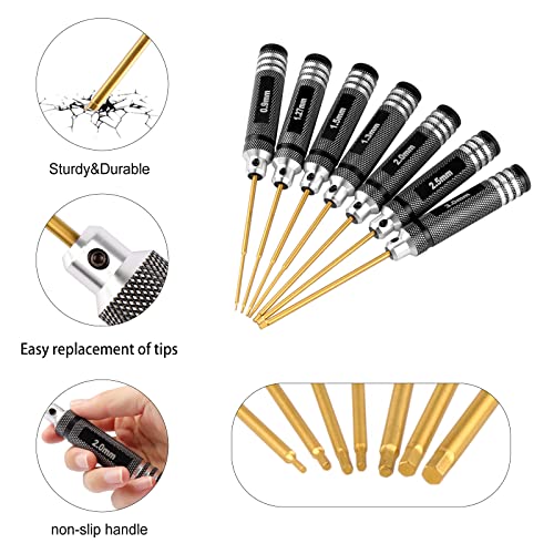 Lordhardware Rc Car Tool Kit Allen Drivers Wrench Set 0.9 1.27 1.3 1.5 2.0 2.5 3.0Mm Titanium For Traxxas Arrma Axial Rc Fpv Quadcopter Drone Model, 7Pcs #TOP2