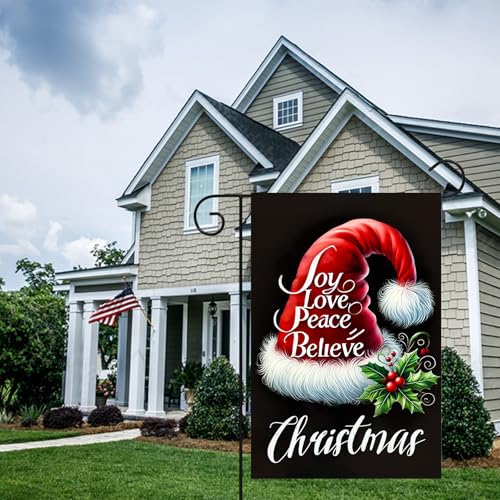 Image of BlissYard Christmas Garden Flag 12x18 Inch Santa Hat Words Yard Decor