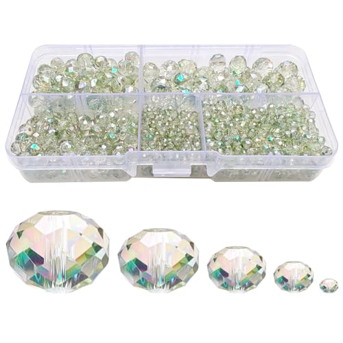 Image of Spring Green Rondelle Glass Beads for Jewelry Making, Faceted Briolette Crytal Spacer Beads for Bracelet Necklace Earring (2mm 4mm 6mm 8mm 10mm Mixed Sizes, 1000pcs)