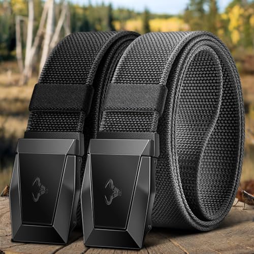 Image of BULLIANT Men Stretch Tactical Web Belt MultiPack 1.5 inch-Adjustable Fit | Smooth Sliding for Micro Fit - Tailored for Exact Size-Holeless for Golf Jeans or Casual