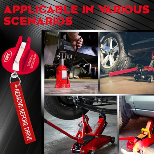 Image of DEDC Universal Pinch Weld Jack Pad 2 Pcs Red, Magnetic Aluminum Jacking Puck Frame Rail Protecotr with 2 Reminder Streamers Compatible, Garage Accessories for Mechanics