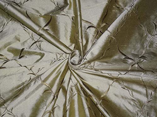 Soie Dupioni haut de gamme vert olive avec broderies artisanales foncées