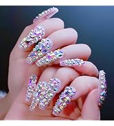 Rilafuvu coffin Press on Nails Long Fake Nails with Rhinestones Designs Glue on Nails Stick on Na...