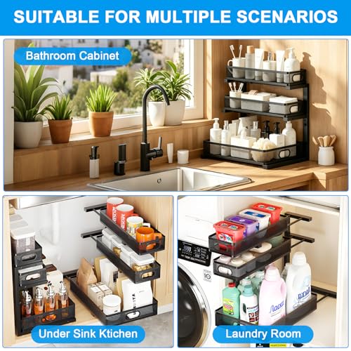 Under Sink Organizer,3-Tier Thickened Metal Pull out Cabinet OrganizerShelf by InstaPull - Used condition - Image 6