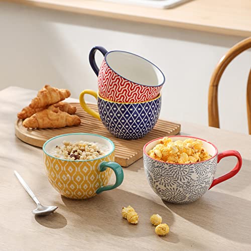Selamica Coffee Mugs Set Of 4, 24 Oz Jumbo Soup Mugs With Handles, Ceramic Coffee Cups For Cereal Latte Tea Milk Cappuccino, Dishwasher & Microwave Safe, Assorted Colors #TOP6