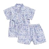 [SLINX] ベビー 甚平 子供 上下組セット 和柄 花柄ベビー服 男の子 男児 女の子 女児 じんべい 花火大会 夏祭り お盆休み 夏休み セットアップ 涼しい 部屋着 パジャマ HF11 (パープル実, 2-3y)
