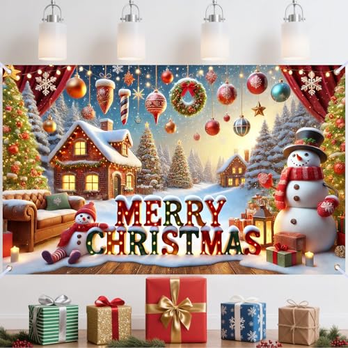 Nuxovilar Winter Banners Large Christmas Banner Snowman Multiple Scenarios for Xmas Party Decor Indoor outdoor Wall Home House Supplies (Type D 71x43inches)