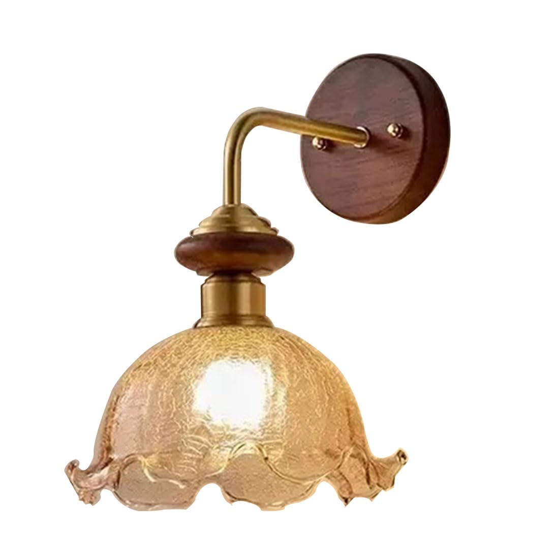 Lampada da parete moderna a forma di fiore in vetro con base in legno massello, stile retrò, applique industriali per interni, ideale per camere da letto, comodini, soggiorni, verande, ingressi e sal