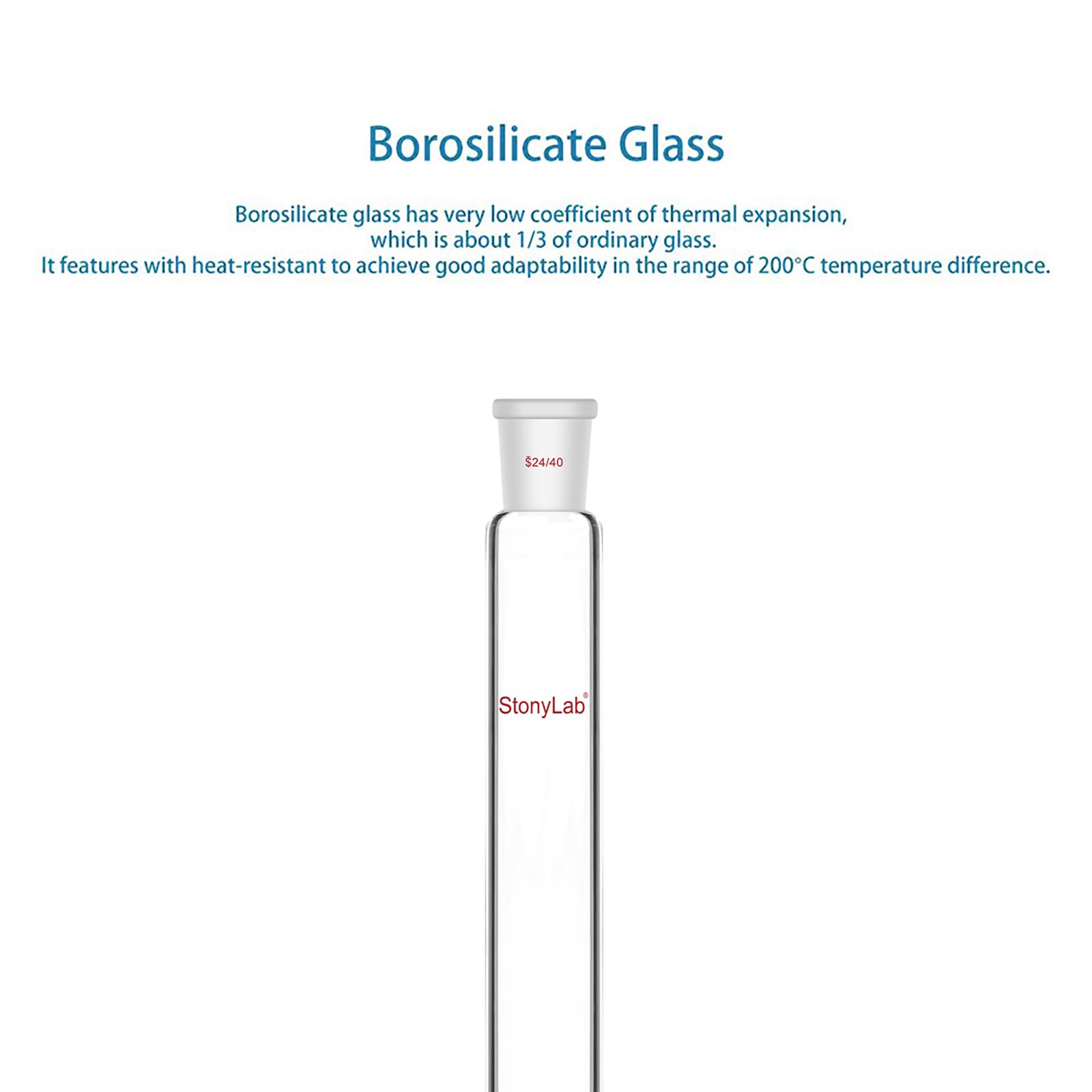 stonylab Chromatographiesäule, 38 mm Innendurchmesser, 203 mm effektive Länge, G2 Sinterplatte, 24/40 Schliff, Hochborosilikatglas für den Laboreinsatz