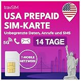 travSIM USA SIM Karte | T-Mobile Netz | Unbegrenzte Daten, Anrufe & Texte in den USA | SIM Karte USA funktioniert auf iOS & Android Geräten | SIM USA 14 Tage