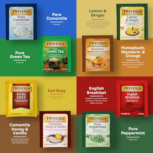 Image of Twinings 48 Tea Bags Herbal Variety Pack - 8 Flavors Individually Wrapped, Mix of Black, Green, and Herbal Teas, Perfect Tea for Any Occasion