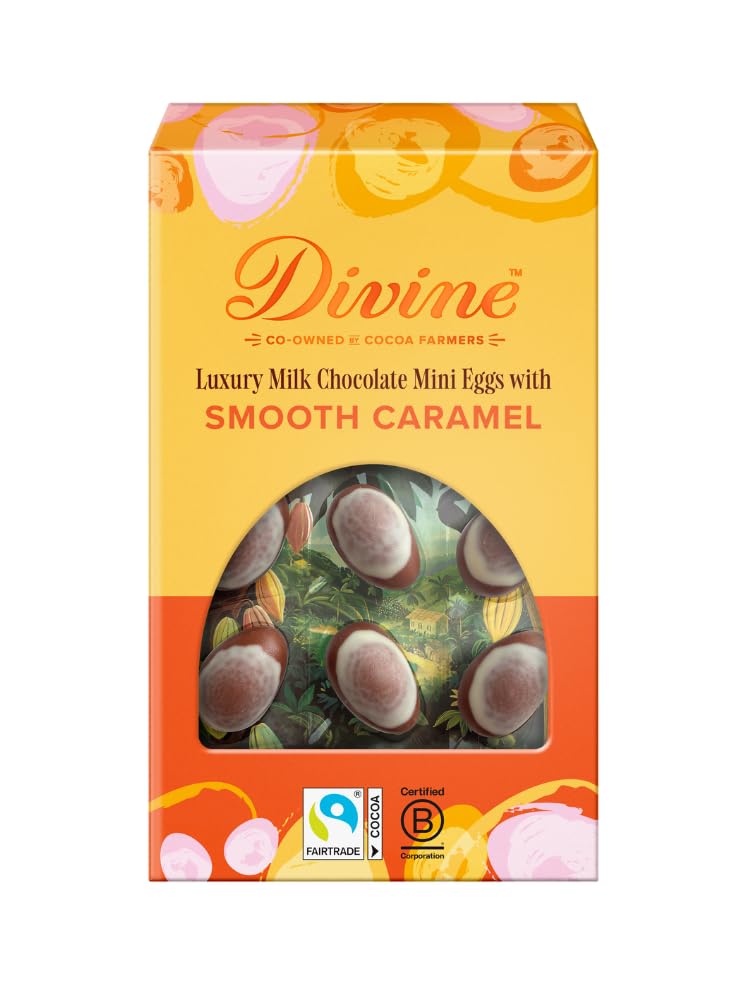 Divine Luxury Milk Chocolate Mini Eggs with Smooth Caramel 190g – Fairtrade Easter Chocolate – Creamy Milk Chocolate with Caramel Filling – Ethical Premium Chocolate