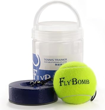 Flybomb Tennis Trainer Rebound Ball 14.1 Ft Retractable String & Heavy Iron Base Portable & Easy to Use Tennis Practice for Adults & Kids Tennis Serve Trainer Solo Tennis Training Equipment