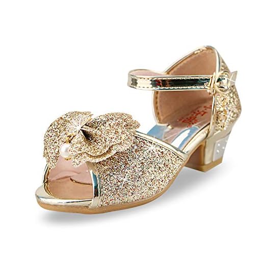 Zapatos de Lentejuelas de Niña Zapatosde Tacón Altode Princesa Zapatos de Fiestade Niños 31 EU/Etiqueta 33 Oro(Punta Abierta)