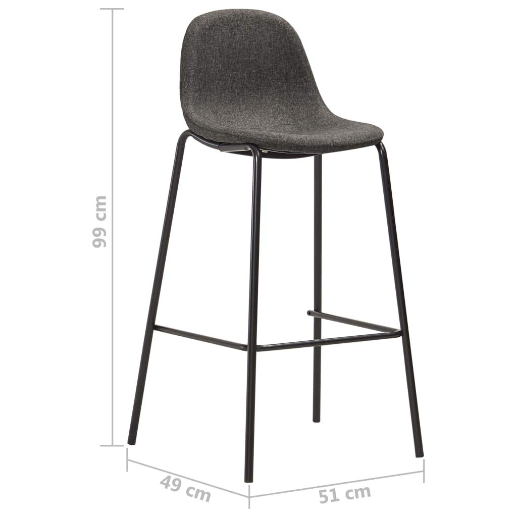 Lot de 6 tabourets de bar avec revêtement en tissu gris foncé avec repose-pieds et dossier, cadre en métal revêtu par pulvérisation, 51 x 49 x 99 cm, tabouret de cuisine et tabouret de