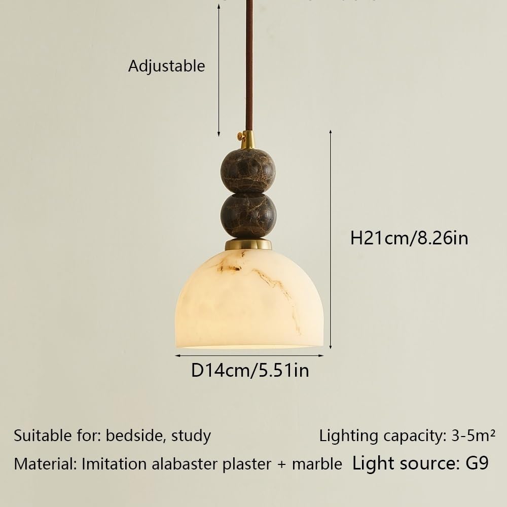 Lampada a Sospensiin Stile Nordico Alabastro, Decorazicon Sfere Di Marmo Sovrapposte, Base G9 Decorativa,A Cupola Piccolo con Cavo Regolabile per Comodino e Sala da Pranzo.