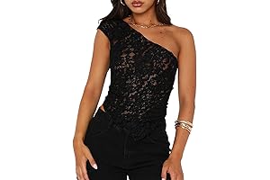 One-Shoulder Irregular Hem Lace Crop Top