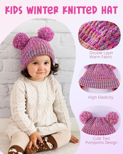 HONGTEYA 4 Pcs Kids Winter Hat Gloves Scarf Set, Thicken Warm Toddler Beanie Mittens Neck Warmer Set for Boys Girls 3-15 6