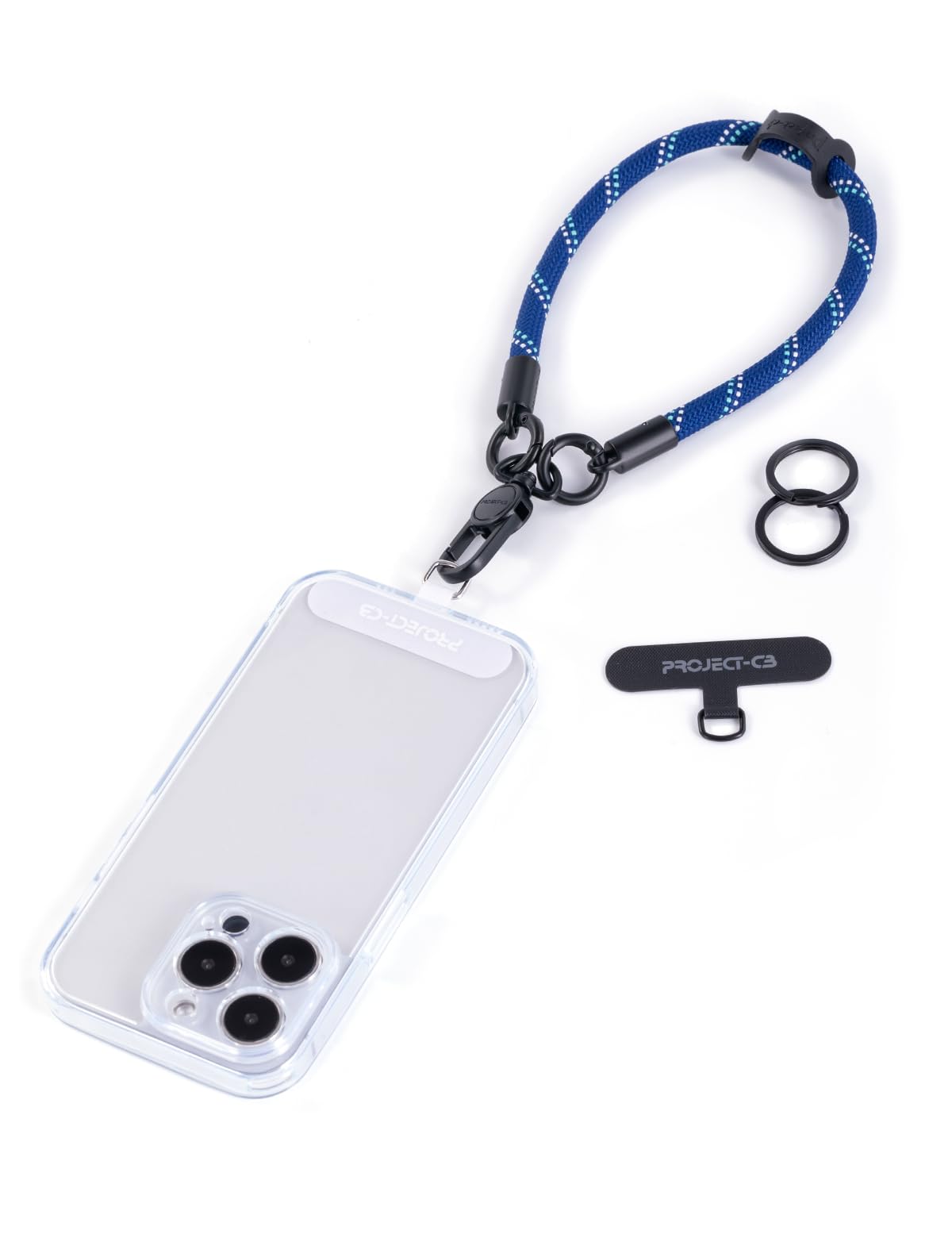 project-cb Phone Wrist Strap 1,Tether Tab 2,Hand Strap, Phone Wristlet,Key Ring 2, Lanyard Patch,KeyChain (Blue)