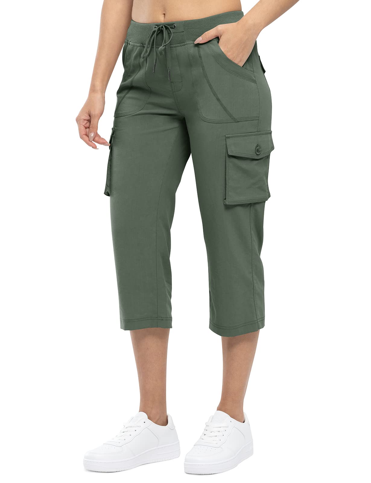 dohobo Pantacourt cargo pour femme Pantalon de randonnée léger à séchage rapide Respirant Short d'extérieur Athlétique Voyage Décontracté Confortable Pantalon 3/4 avec 6 poches