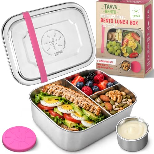 TAVVA Stainless Steel Bento Box 27oz with Steel Lid and 1.5oz Sauce Cup