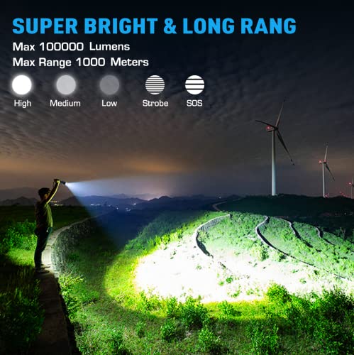 Rechargeable Flashlights 150000 High Lumens, High Power Led Flashlight, Xhp70.2 Powerful Tactical Flashlight With Zoomable, 5 Modes, Ipx7 Waterproof, Flashlight For Camping, Hiking, Emergencies #TOP1