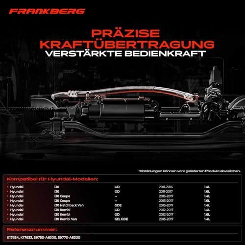 Frankberg 2x Handbremsseile Scheibenbremse Hinten Kompatibel mit i30 GD 1.4L 1.6L 2011-2017 i30 Coupe 1.4L 1.6L 2013-2017 i30 Kombi Van GD GDE 1.4L 2015-2025 Replace# 59760-A6300