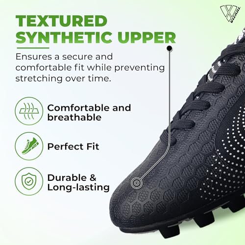 Image of Vizari Stealth Firm Ground Soccer Cleats - Lightweight, Sturdy, Comfortable for Kids and Youth - Excellent Traction, Cushioned Heel, Anti-Stretch Lining - Ideal for Boys and Girls