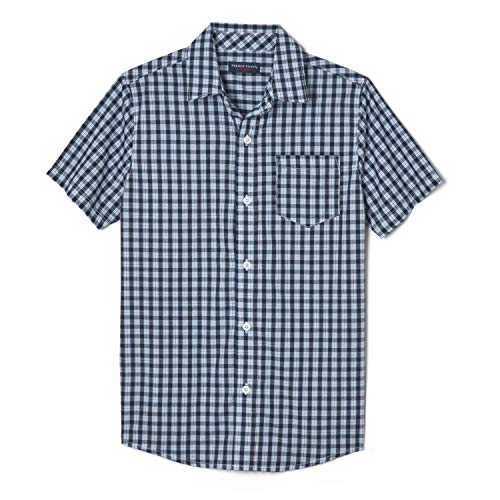 French Toast Boys' Short Sleeve Shirt, Navy Checkered Plaid, 7